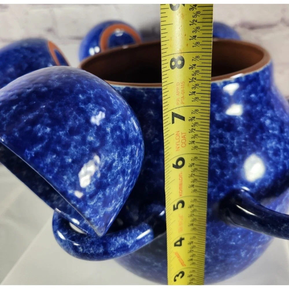 Vtg Baum Bros Style Eyes Blue Speckled Sponged Soup Tureen W / 4 Bowls